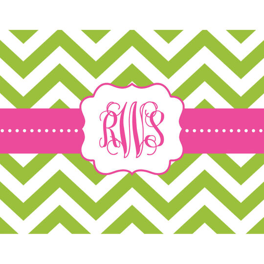 Big Chevron Green and Hot Pink Folded Note Cards